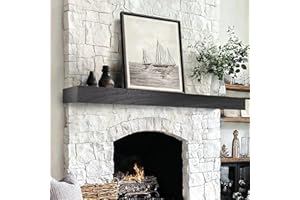 LXWZHK Fireplace Mantel Shelf, 72×8×3 Inch Wooden Floating Shelf for Over Fireplace, Handcrafted Wood Mantels, Wall-Mounted Mantel Shelves, Rustic Floating Mantels Shelves for Living Room, Black