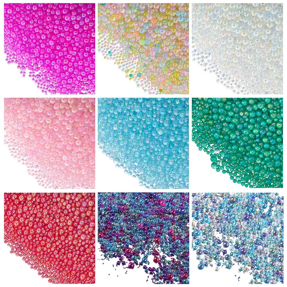 SUNNYCLUE 180 G 9 Colors 0.6~3mm Tiny Nail Art Beads Nail Craft Bead Small Mini No Hole Bubble Glass Makeup Colorful Caviar Nails Bead for DIY 3D Nail Arts Jewellery Filling Craft Decoration Accessory