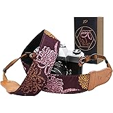 Padwa Lifestyle Camera Strap - 2" Cowhide Leather Head Cotton Camera Straps for Photographers,Vintage Print Purple Daisy Japanese Art Neck & Shoulder Adjustable Strap for DSLR SLR Mirrorless Cameras