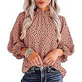 Avanova Women Polka Dot Long Sleeve Blouse Shirts Work Mock Neck Ruffle Top