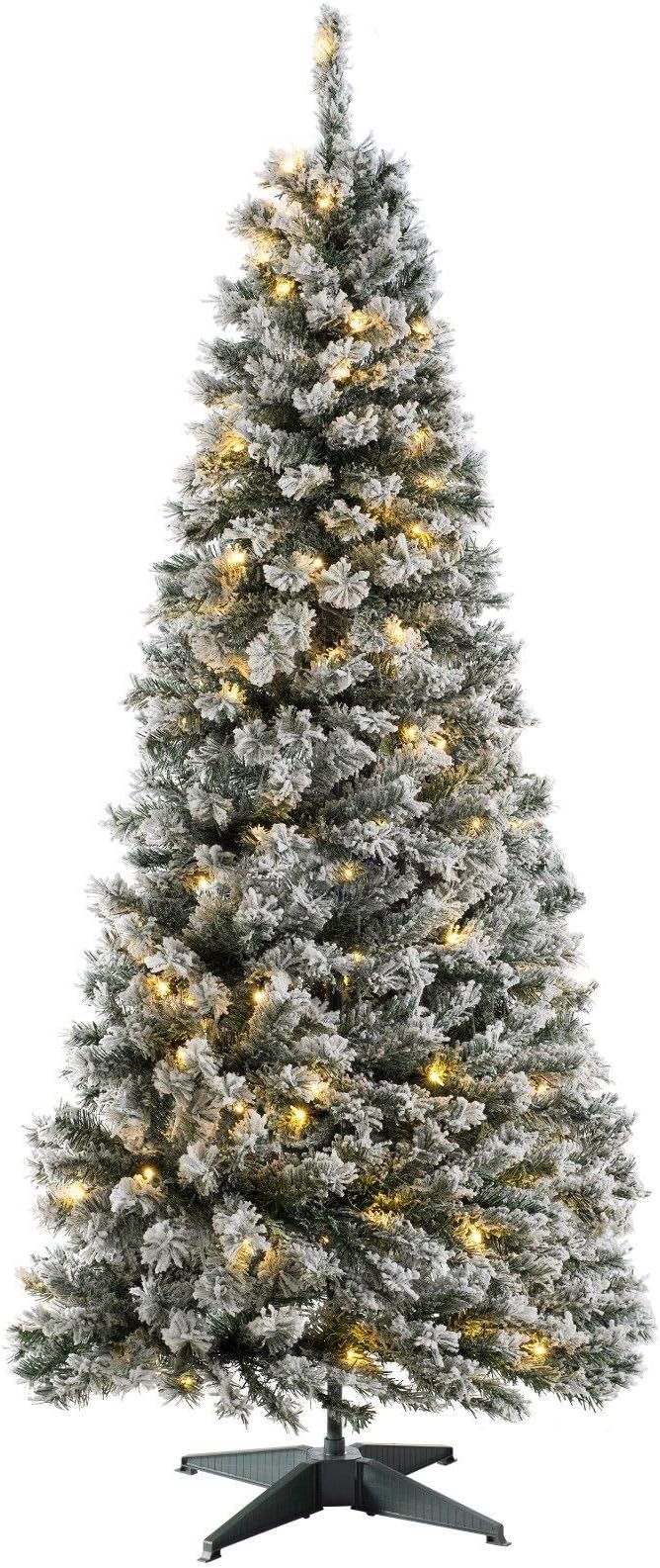 Your Home Online Pre 6 Feet Decorated Flocked Popup Christmas Tree Lit 100 Warm White LED 1.8m