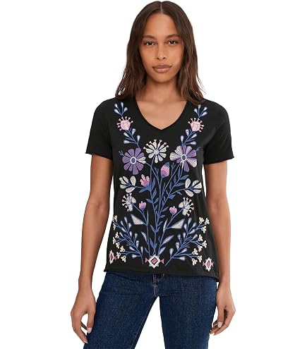 Johnny Was Redland Favorite Short Sleeve V-Neck Swing Tee Multi