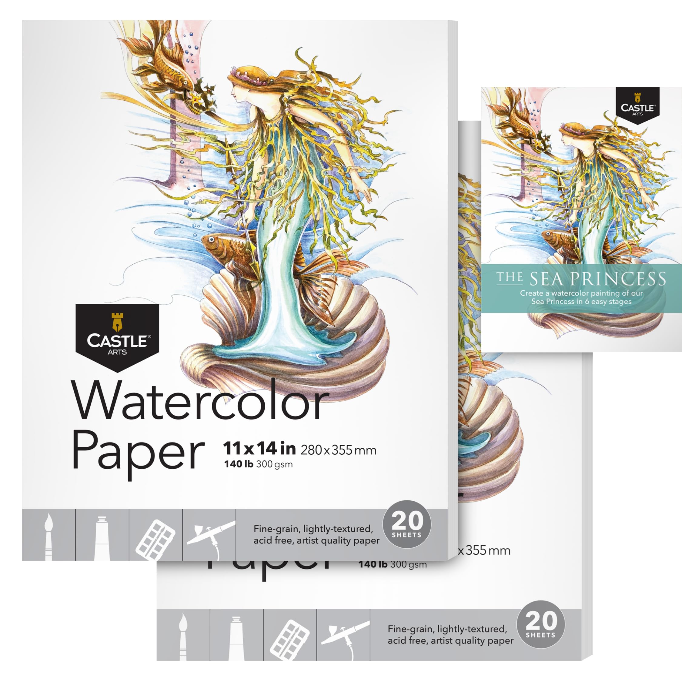 Castle Art Supplies Watercolour Sketchpad Paper 11 x 14in | 2-Pack | 20 Sheets Each | Robust & Resilient (300gsm/140lb) for All Techniques | Quality Texture (11 x 14, 2-Pack)