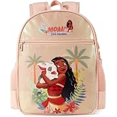Disney Princess Moana Glitter Girls Backpack for Elementary Kindergarten | Water-Stain-Tear-Resistant, Medium 12L Bookbag, Lightweight 350g, Ergonomic Padded Adjustable Straps, Chest Strap Support