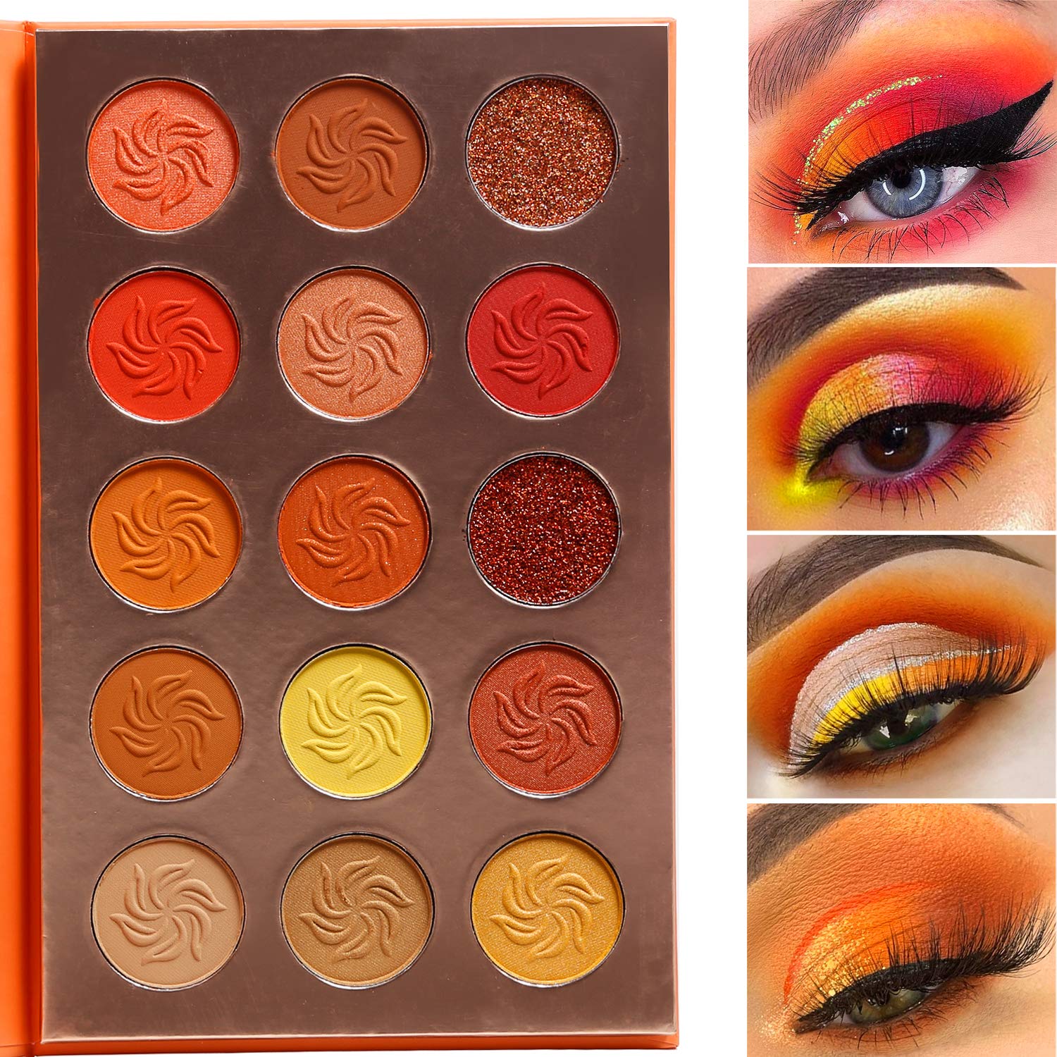 Afflano Red Orange Eyeshadow Palette, Highly Pigmented Warm Eye Shadow Palettes Glitter Matte Shimmer, Neutral Brown Yellow Gold Fall Sunset Eyeshadow Pallet, for Halloween Pumpkin Makeup