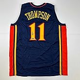 Facsimile Autographed Klay Thompson Golden State Navy Blue Retro Reprint Laser Auto Basketball Jersey Size Men's XL