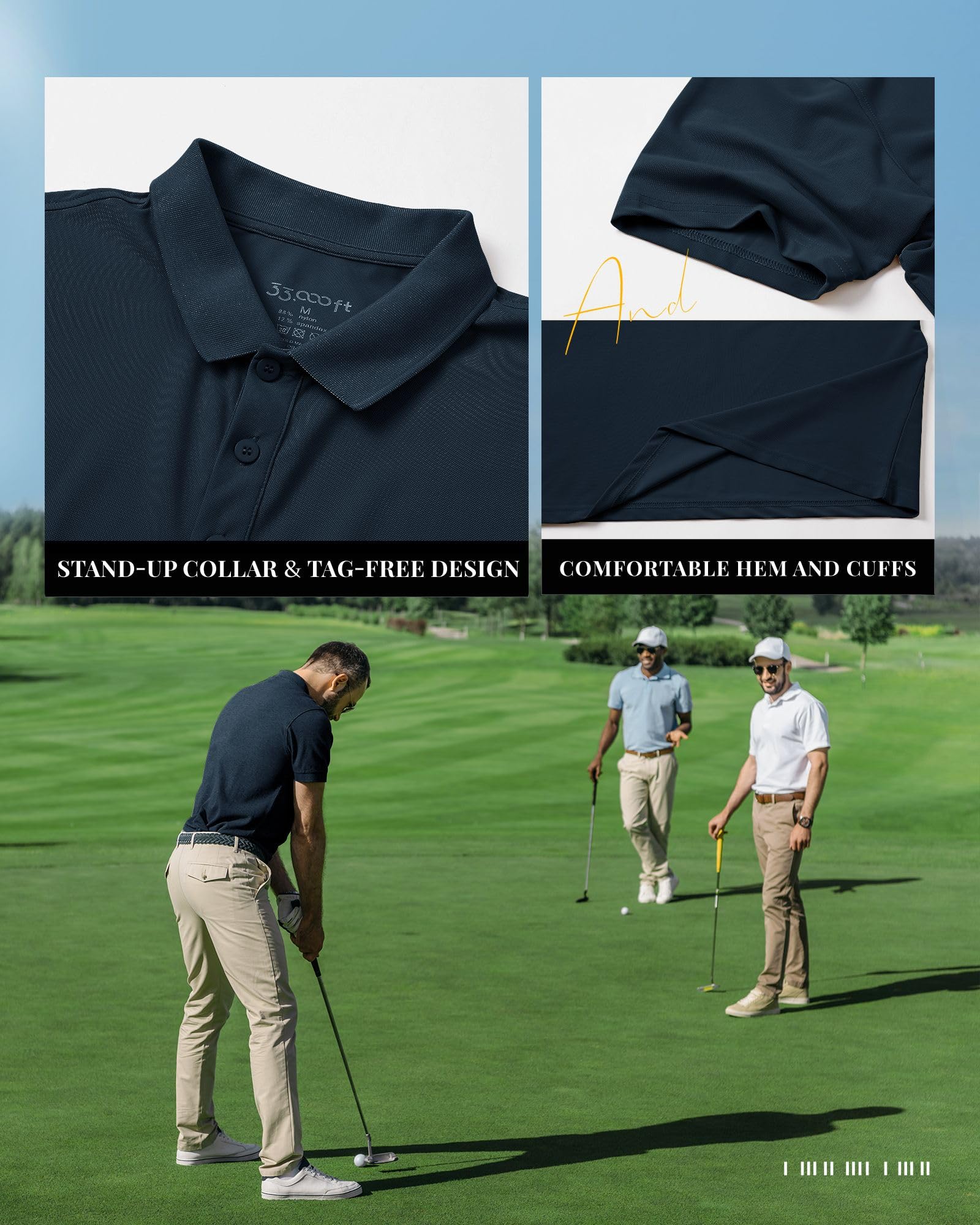 33,000ft Herren Poloshirt Golf Shirt UPF50+ Sonnenschutz Sommer Kurzarm Tshirts Schnelltrocknend Outdoor Sportshirt Männer zum Golf Tennis Dunkelblau(Nylon Spandex) L 6