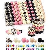 100PCS FIVEIZERO Silicone Beads for Keychain Making, 9mm & 15mm Pink Black Mixed 5 Colors Silicone Focal Beads for Bracelets, Beadable Pens and DIY Crafts
