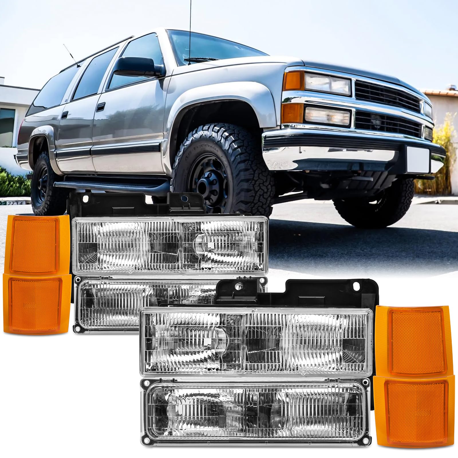 Photo 1 of REINKO HEADLIGHTS ASSEMBLY COMPATIBLE WITH 94-98 OBS CHEVY TRUCK, 1994-1998 CHEVY SILVERADO, 1992-1994 BLAZER,92-99 CHEVY SUBURBAN,95-00 CHEVY TAHOE(ONLY 2000 TAHOE LIMITED/Z71),HEADLAMP FACTORY STYLE