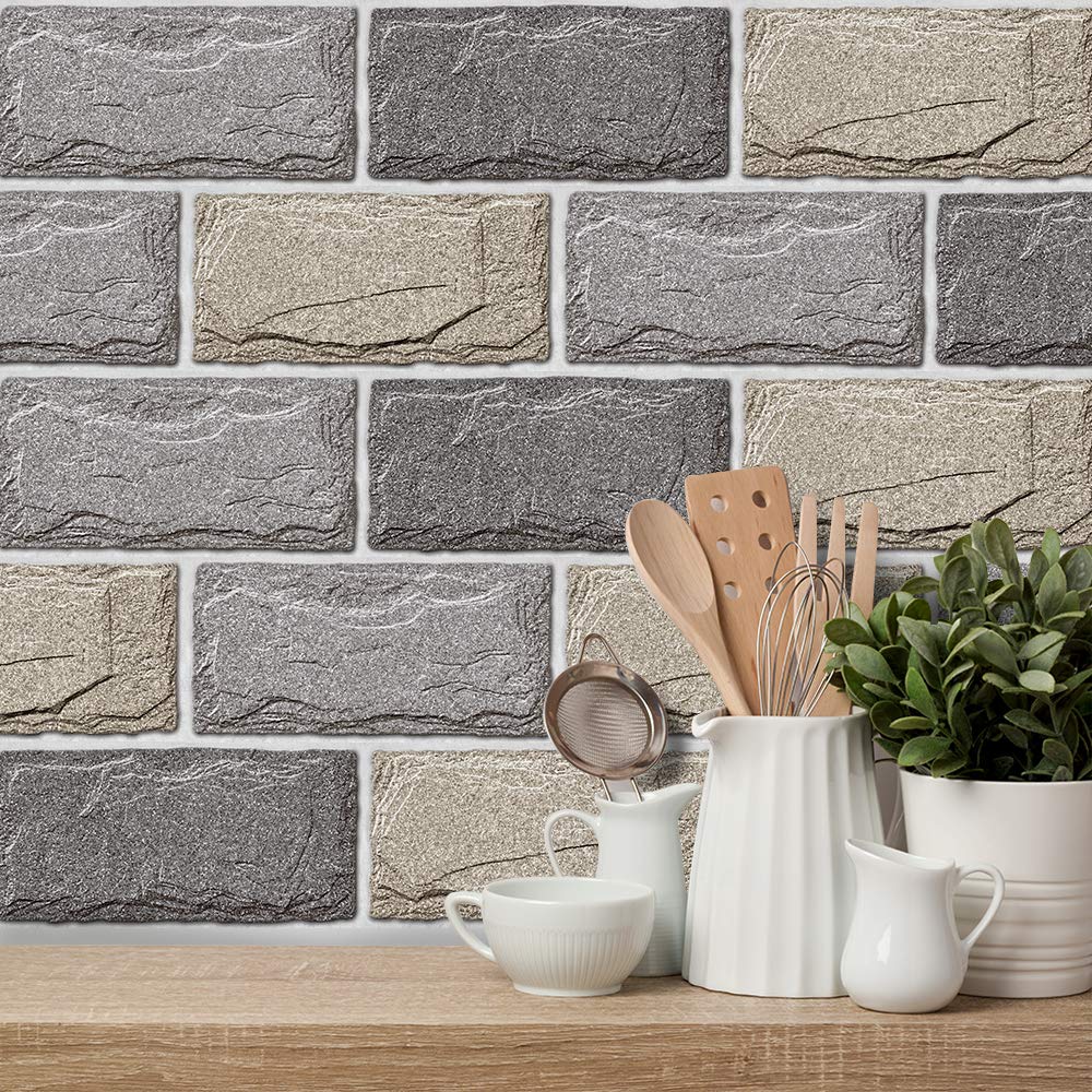 Bricks Effect Wall Sticker for TV Walls/Sofa Background Bedroom Kitchen Bathroom Wall Decor,Tile Transfers Sticker for Home Decor, Peel & Stick self-Adhesive Splashback Tile Decals, 9 pcs