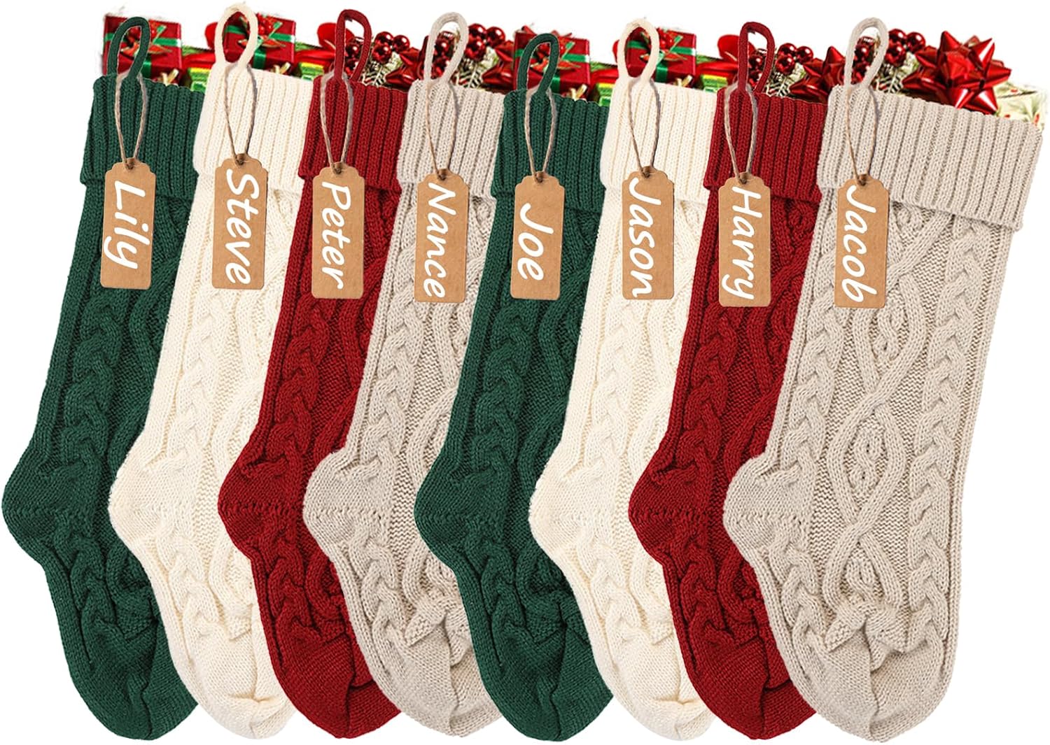 Stockings & Holders - houscly Christmas Stockings 8pcs Red, Green, Ivory, Khaki Christmas Decorations Decor for Christmas