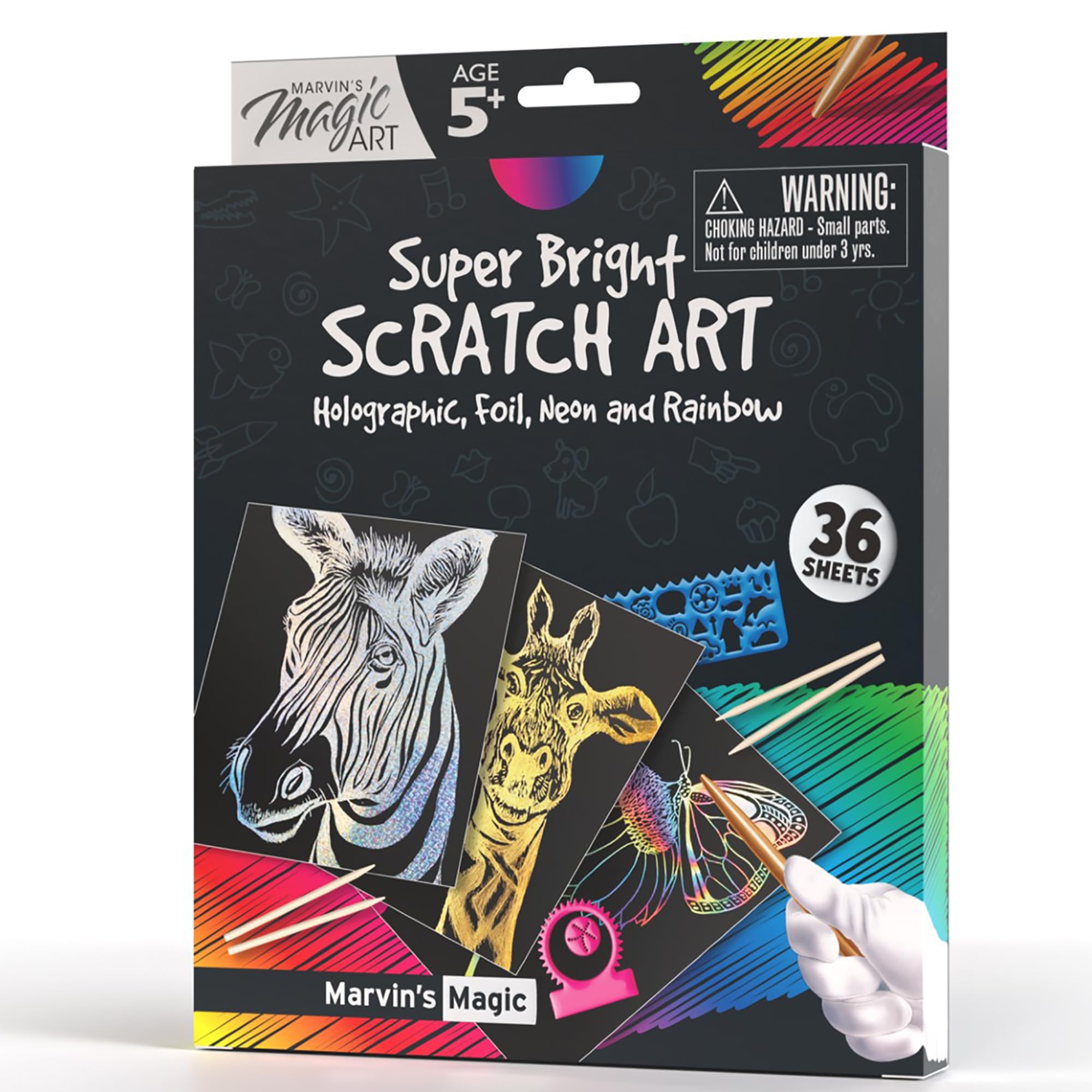 Marvin's Magic - Scratch Art Kit for Kids - 36 Rainbow Sheets, 4 Wooden Styluses, Stencils & Spirograph - Creative DIY Drawing Paper for Boys & Girls - Arts & Crafts Gift Set Ages 5-12