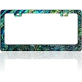 Faux Abalone License Plate Frame Funny Stainless Steel License Plate Holder for Front or Rear Car Tags for Car Decoration Accessories Rust-Proof with Screws 6.3 X 12.2 in for Women Men