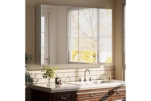 VETROVUE Bathroom Medicine Cabinet with Mirror, 40 Inch x 26 Inch Bathroom Mirror Cabinet with Double Door & Adjustable Shelves, Surface Mount or Recess Installation