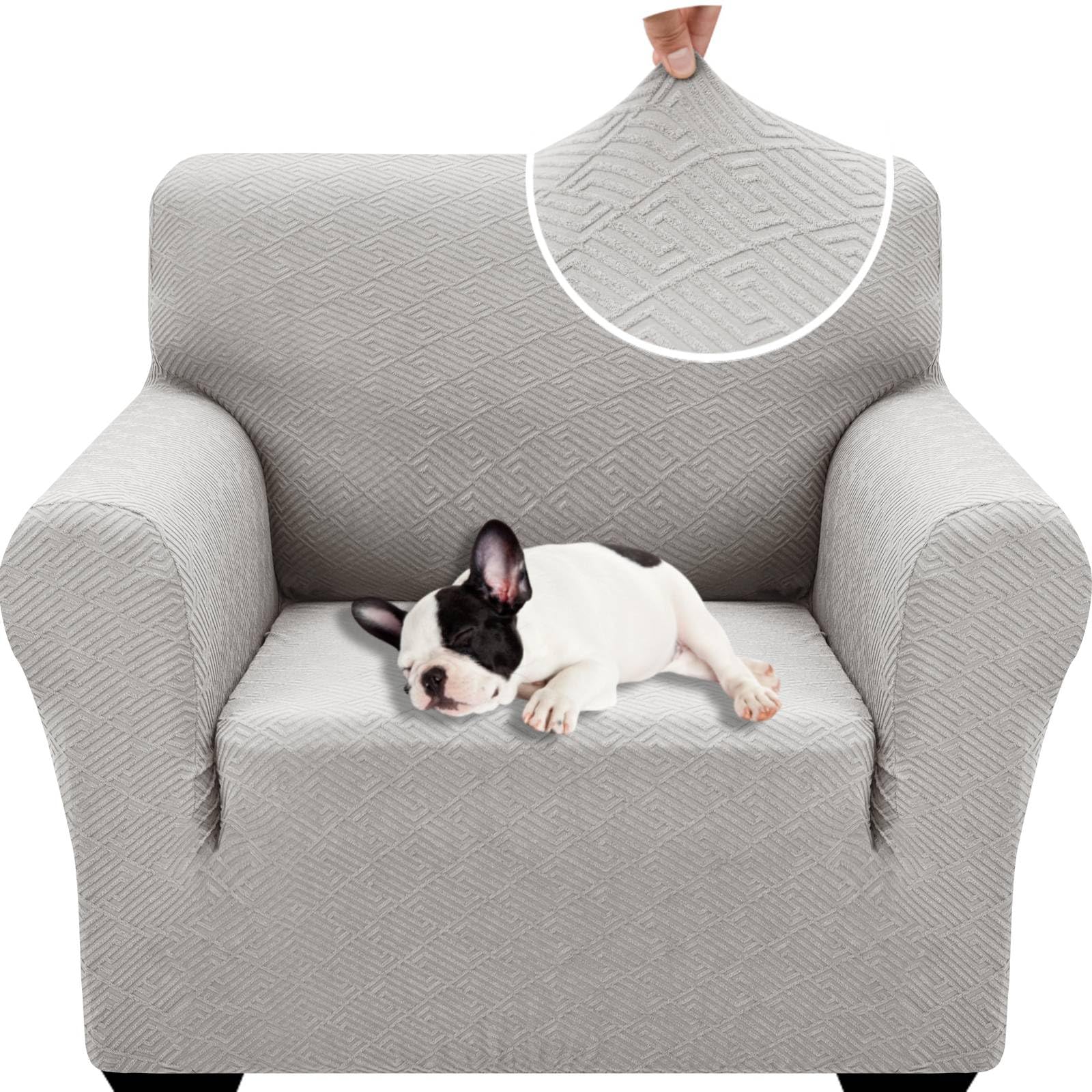 XINEAGE High Stretch Armchair Covers Lastest Jacquard Sofa Covers 1 Seater for Living Room 1 Piece Chair Covers with Elastic Bottom Non Slip Sofa Slipcovers for Pets Kids (1 Seater, Silver Grey)