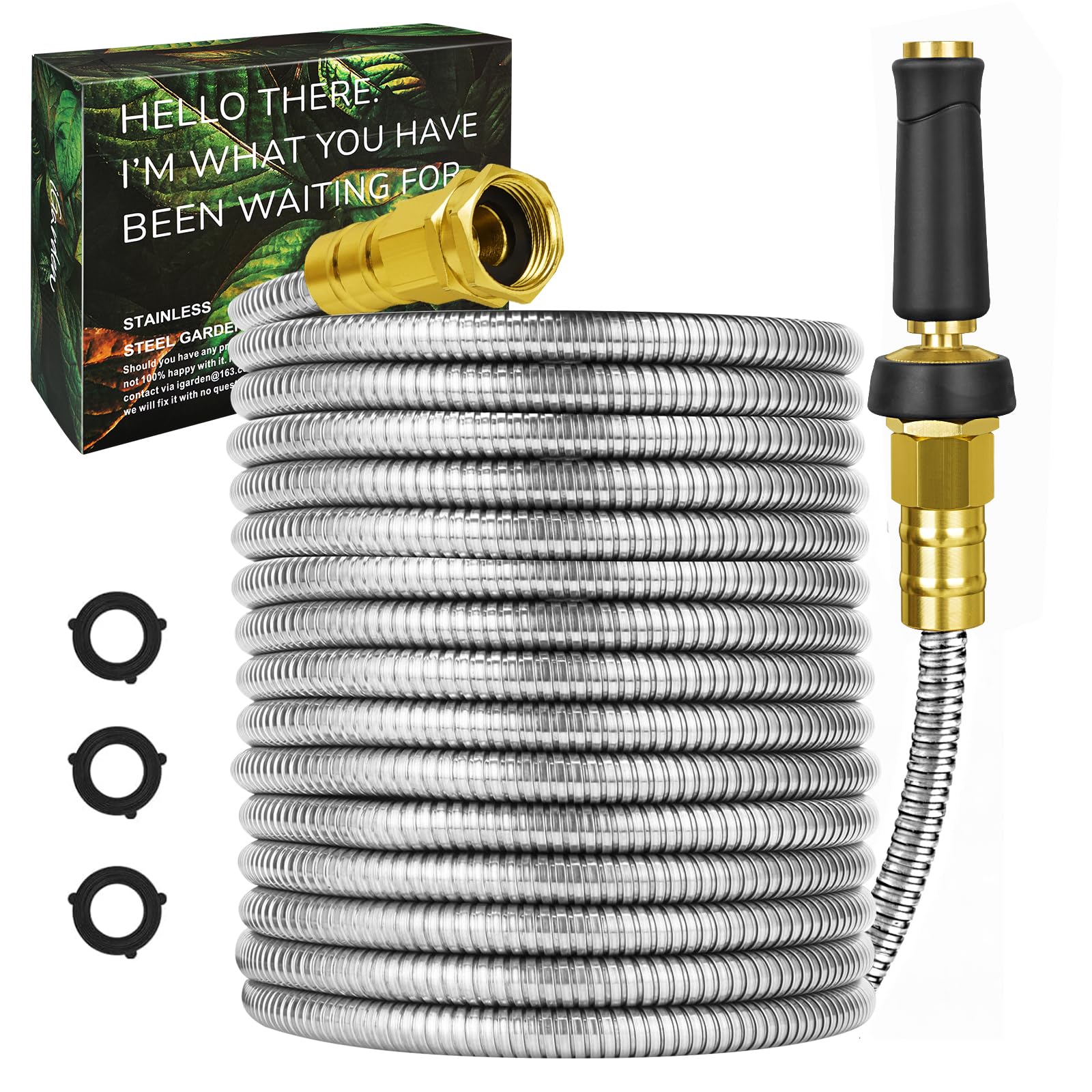 Photo 1 of Metal Garden Hose 125FT with Brass Nozzle, Stainless Steel 304 Water Hose, Flexible No Kink Hose, Lightweight, Tough, Rust-proof for Yard, Outdoor, RV