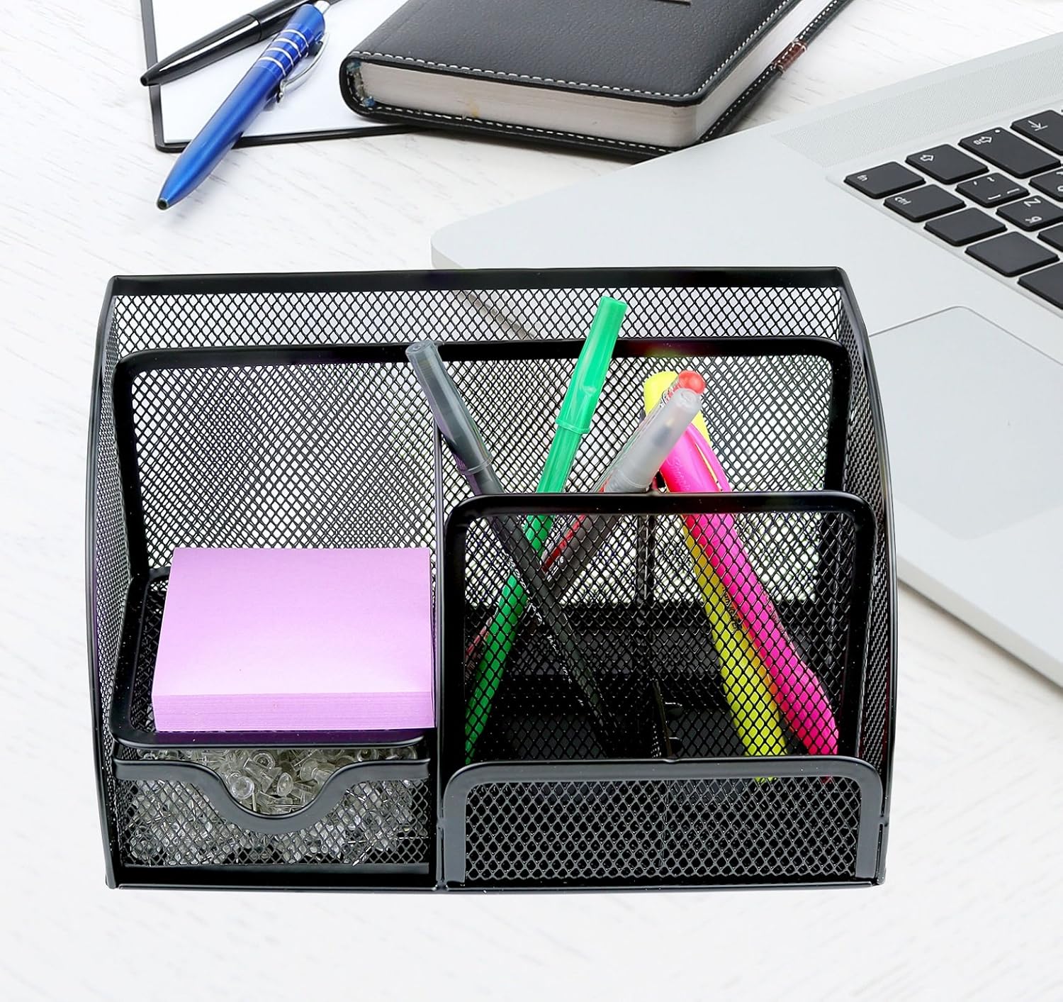 Greenco Mesh Office Supplies Desk Organizer Caddy, 6 Compartments, Black : Office Products