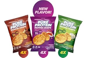 Pure Protein Popped Crisps Variety Pack, Sweet Chili, Hickory Barbecue, Sour Cream & Onion, Gluten Free, Non-GMO, High Protein Snack, 12g Protein, 12 Count