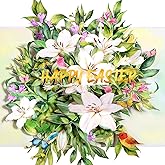 Coralogo Lily Happy Easter Pop up Cards for Women - 3D Easter Cards Religious with Envelope & Blank Note, Best Gifts for Women Wife Mom Mother Grandma Girlfriend Adults Her