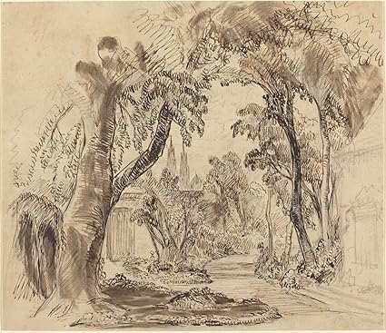 Amazoncom Fine Art Print A Tree Lined Garden Path