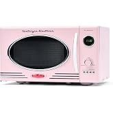 Nostalgia Countertop Microwave Oven with Easy Clean Interior - Retro Microwave with LED Display &amp; Child Lock- Compact 0.9 Cu. Ft. Oven With 12 Pre-Programmed Settings for Quick Cooking- 800-Watts-Pink