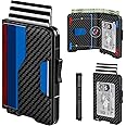 Kunlgro Wallet for Men - Pop Up Case, Cash Slot, and Credit Card Wallet - Slim Minimalist Aluminum Front Pocket Wallet with RFID Blocking/ID Window (Carbon Fiber)