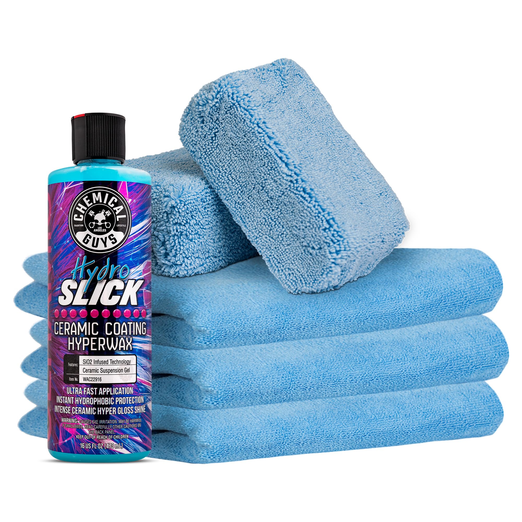 Chemical Guys HOL229 Ultimate Ceramic Coating Kit – HydroSlick HyperWax SiO2 Gel (16 fl oz) for Long-Lasting Shine & Protection, with 2 Premium Microfiber Applicators & 3 Workhorse Towels, (6 Items)