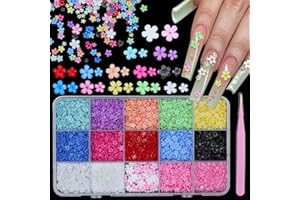 Uotey 3D Color Tiny Flowers Charms for Nails, Acrylic Spring Blossom Tiny Flower Nail Art Charms with Metal Golden Caviar Beads for Nail Art DIY Manicure Jewel Accessories