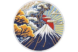 ZEGINs Mount Fuji Under Red Sun in Ukiyo-e Patch Embroidered Applique Badge Iron On Sew On Emblem