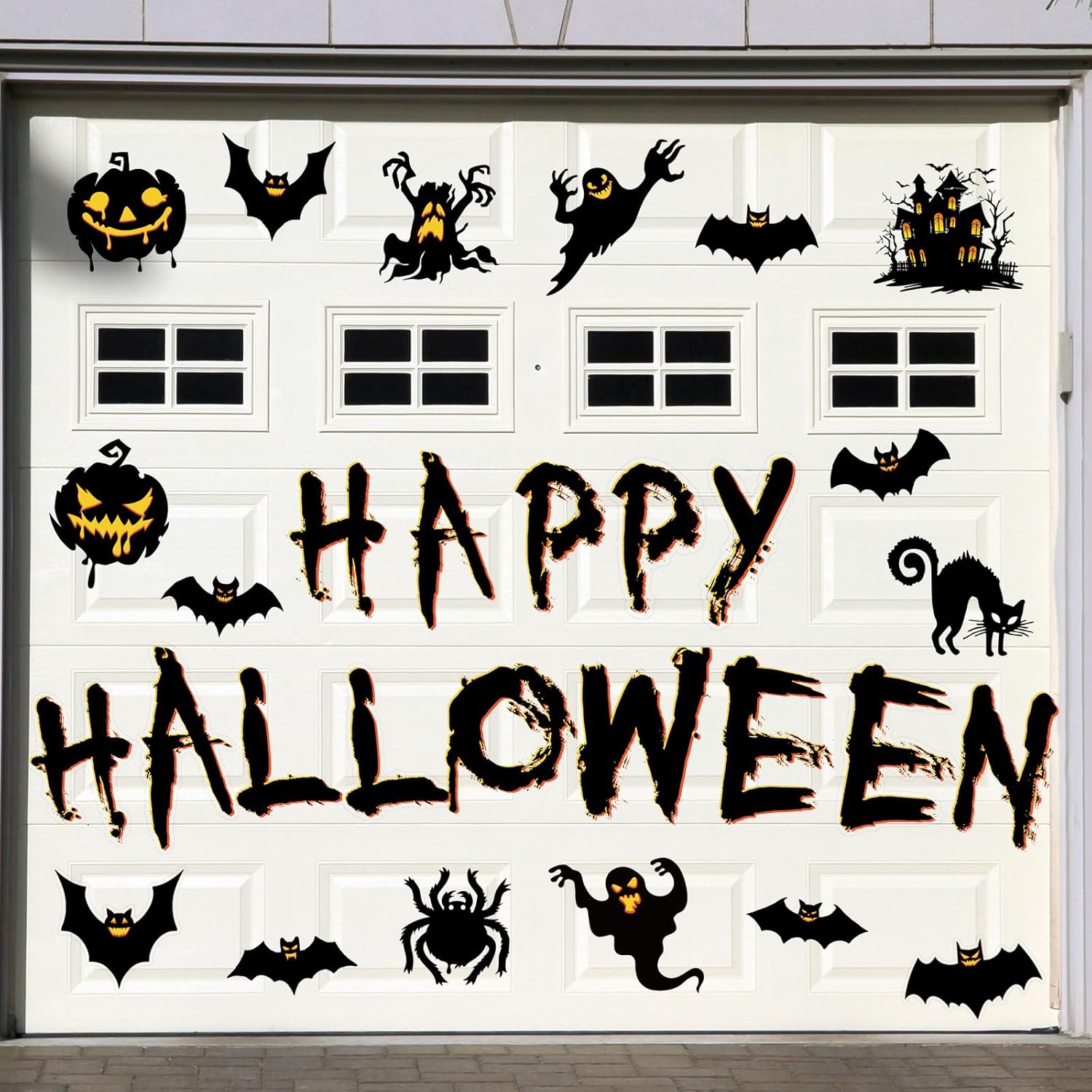 Garage Door Decorations - Chapou 28 Pcs Halloween Garage Door Decorations Magnets Happy Halloween Magnetic Stickers Spooky Pumpkin Bats Magnet Black Ghost Cat Garage Door Cover for Outdoor Party Haunted House Sticker Decor