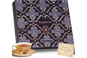 TeaRove Fancy Tea Gift Set with Gold-Foil Presentation Box, 24 Assorted Variety Pyramid Infuser Bags, 6 Flavors Handcrafted Black, Oolong, Jasmine Green, Herbal Chinese Tea Sampler Gift Set Box for Tea Lovers