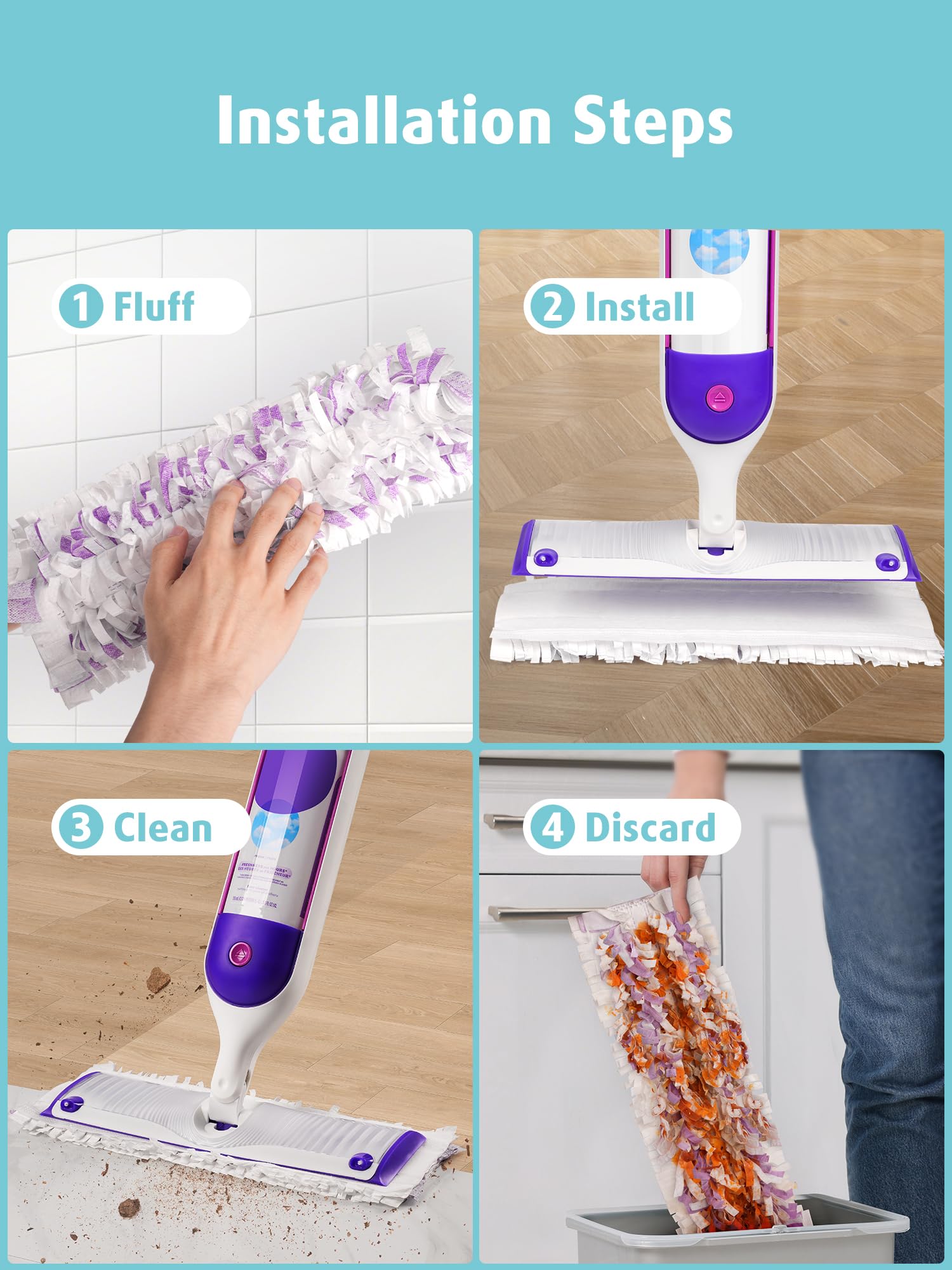 AIR U+ 24 Pack Disposable Power Mop Pads Refills for Swiffer Power Mop, Unscented 14-Layer Thickened Multi-Surface Replacement Mopping Refills Pads for Floor Surface Cleaning