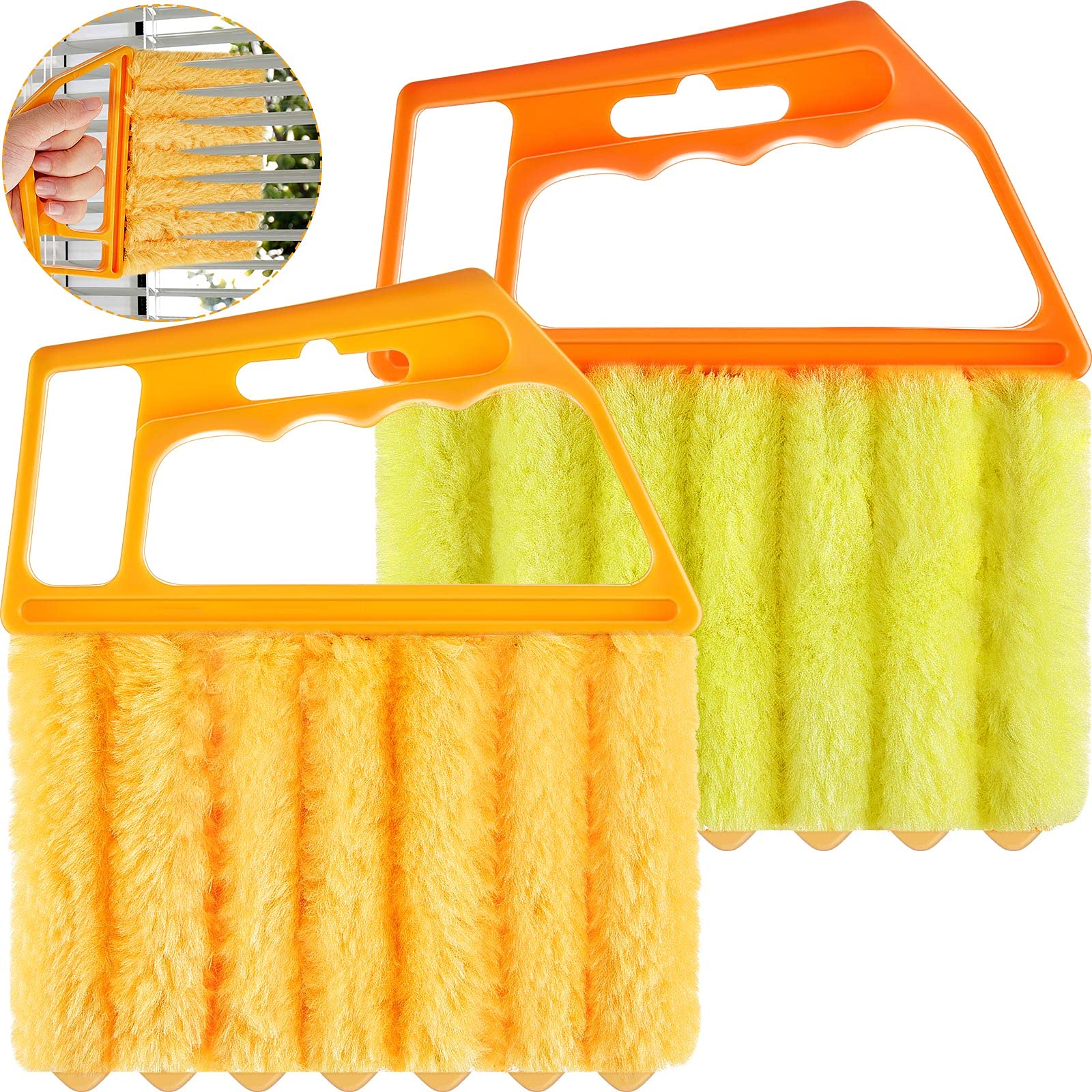 Photo 1 of 2 Pcs Window Venetian Blind Cleaner Duster Tool Washable 7 Fingers Dusting Cleaner and Air Vent Shutter Brush Blinds Air Conditioner Fan Duster Dirt Housekeeping Tool (Orange Handle)