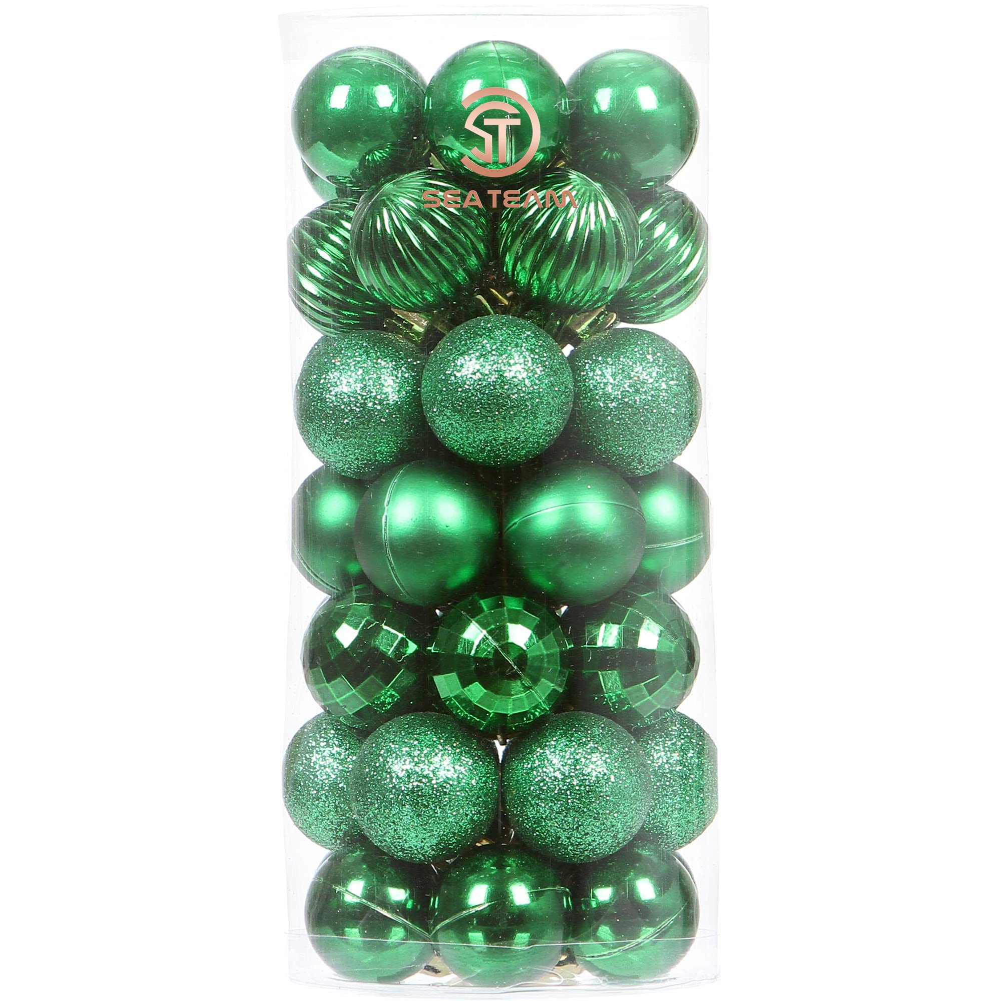 Sea Team 46-Pack Christmas Ball Ornaments with Strings, 30mm/1.18" Mini Size Baubles, Shatterproof Plastic Christmas Bulbs, Hanging Decorations for Xmas Tree, Holiday, Wedding, Party, Green