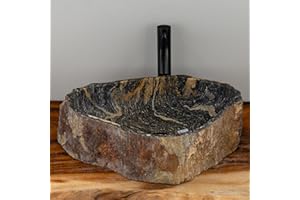 MIDUSO Handcrafted River Rock Sink – Natural Stone Vessel Sink for Bathroom/Spa/Resort/Luxury Homes, Unique Wash Basin with Organic Raw Exterior – Choose Your Design Under 'Color' Options - Irre RiverStone