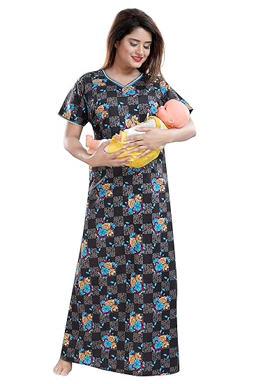 Women's Cotton Feeding/Maternity Nighty/Night Gown(Size:Free Length:54