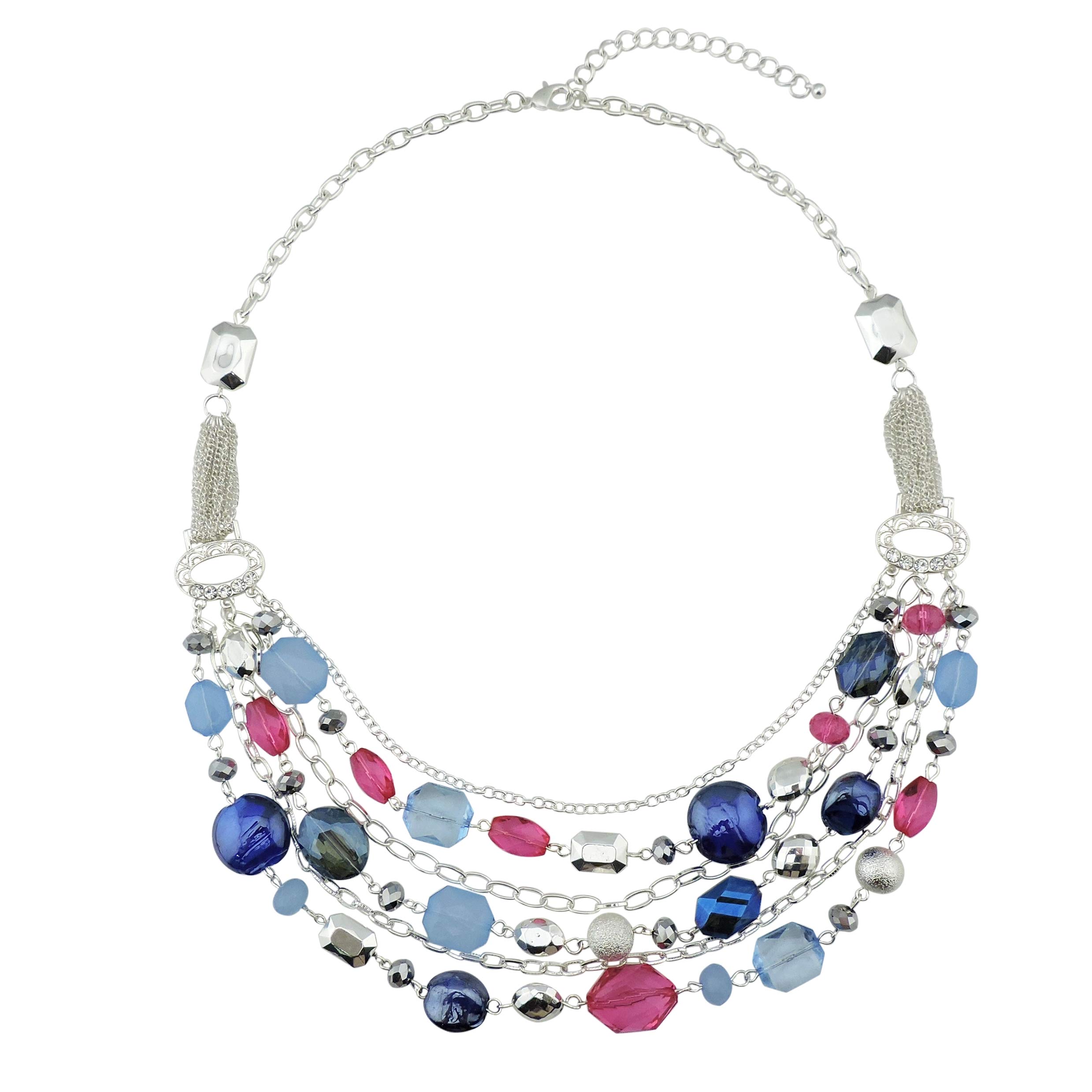 BOCAR Multilayer Statement Necklaces Crystal Colored Glaze Costume Jewellery for Women Gift (NK-10061-Rose+blue)