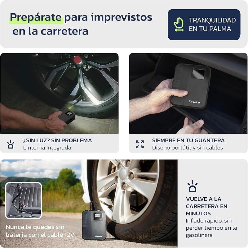 DP3 Inflador Ruedas Coche 150PSI/10,3Bar, Inflador Eléctrico, Compresor Aire Portátil, Bomba de Aire Eléctrica Recargable para Coche, Bicicleta, Motocicleta, Pelotas (Negro)