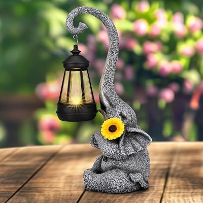 Eletorot Elephant Garden Solar Lantern Sunflower Outdoor Ornament 28cm