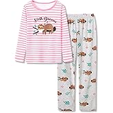 Cozchique Pajamas for Girls - Pink Wave Striped Long Sleeve PJ Set Ultra Soft Jammies Size 6-18