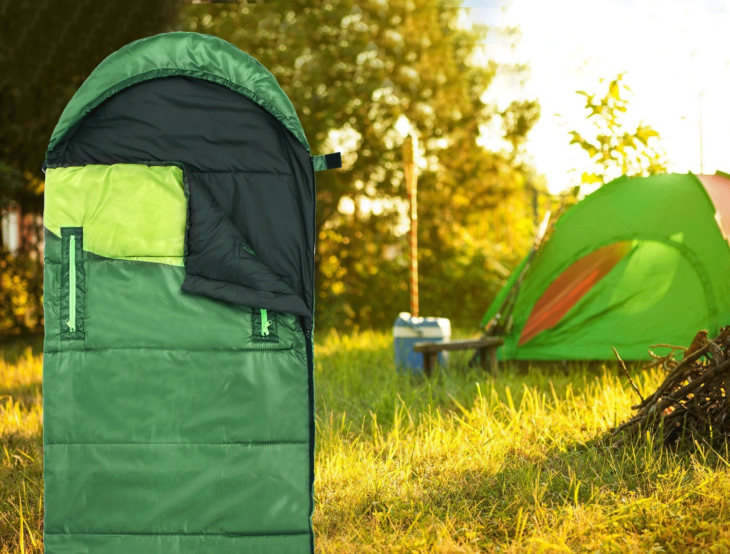 Wintou Sleeping Bag with Compression Sack, 3-4 Season Lightweight Sleeping Bag for Adult Kids Camping Hiking Backpacking Trip, (75 +12) x33 inches