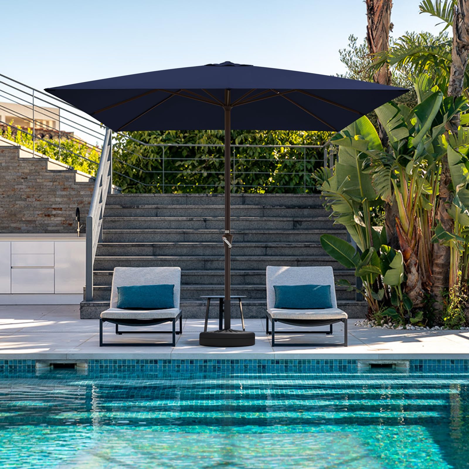 Photo 1 of JEAREY 10x10 ft Square Patio Umbrellas Outdoor Table Market Umbrella w/Crank, 8 Sturdy Ribs, UV Protection Waterproof Sunproof(Navy Blue)