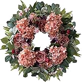 WANNA-CUL 24 Inch Spring Hydrangea Wreaths for Front Door,Spring Mothers Day Front Door Wreath with Pink Rose and Peony Flower for Valentines Day,Wedding or Indoor&Outdoor Decoration