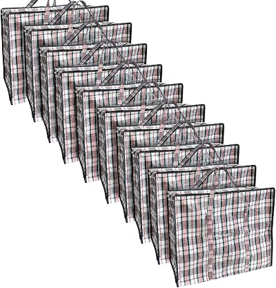 ANSIO Large Laundry Bags Pack of 10 with Zips 60L x 25W x 50H cm