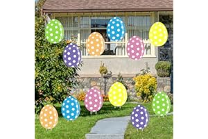 DECEED 12 PCS Easter Bunny Egg Yard Signs Outdoor Decorations Pastel Easter Pepps Yard Sign with Stakes Colorful Eggs Yard Si