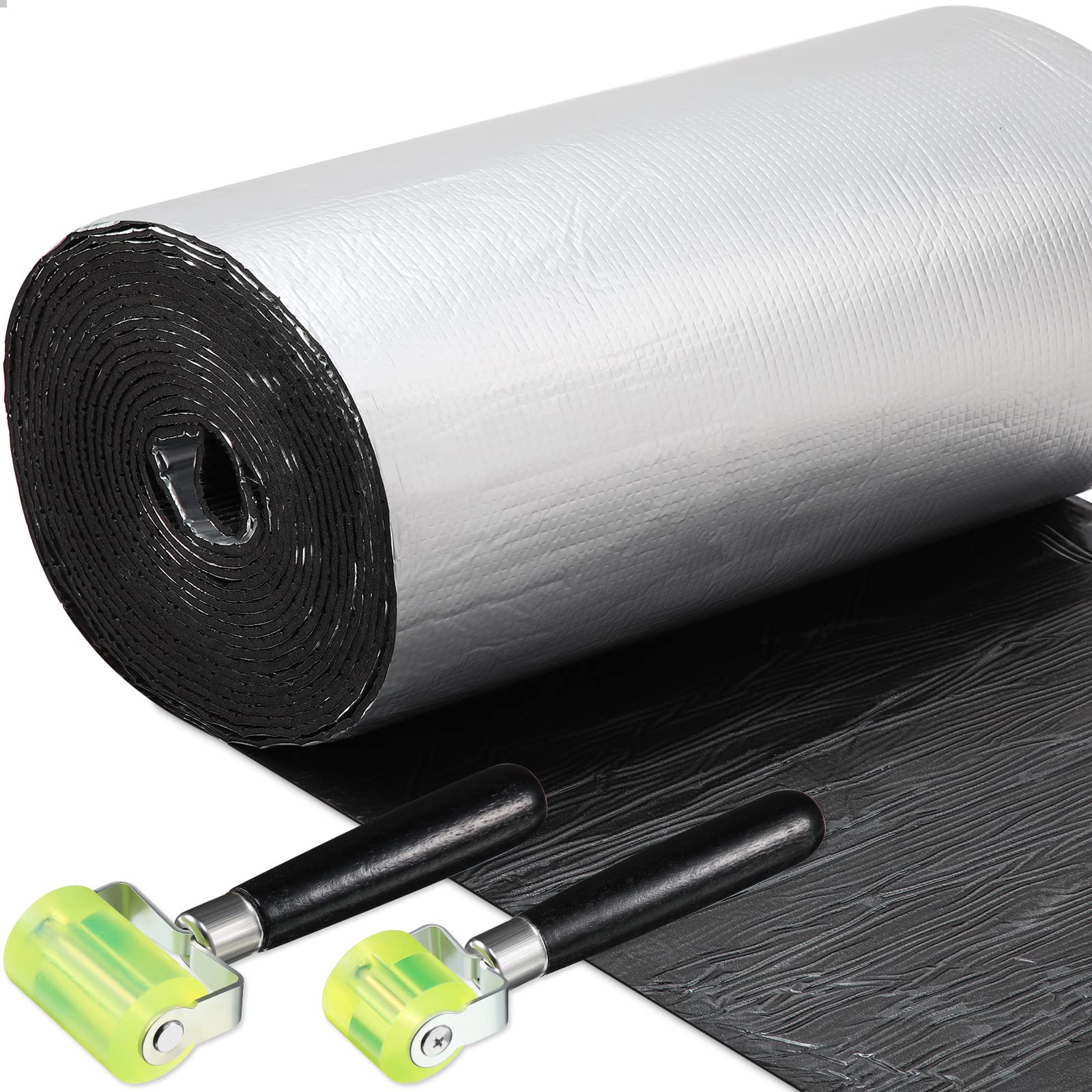 Photo 1 of **CUT**Zhengmy 108 Sqft 196 Mil Car Heat Sound Insulation Mat Automotive Noise Deadening Mat with Rubber Roller Auto Sound Deadener Self Adhesive Heat Insulation for Hood Ceiling Door(20 x 787 Inch)