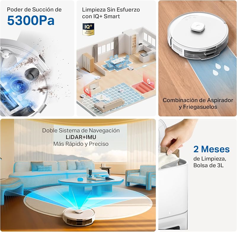 RV30 Max Plus Saugroboter mit Wischfunktion und automatischer Absaugstation, 5300Pa Ultra Starke Saugkraft, LiDAR+IMU Dual-Navigation, Alexa & Google Assistant Sprachsteuerung, Weiß