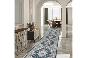 HY HAO YUN LAI Hallway Washable Runner Rug - 2'6x14 Kitchen Rugs Entryway Rug Runner Vintage Soft Floor Mat Non Slip Indoor Farmhouse Carpet for Bathroom Living Room Bedroom (2'6''x14', Blue)