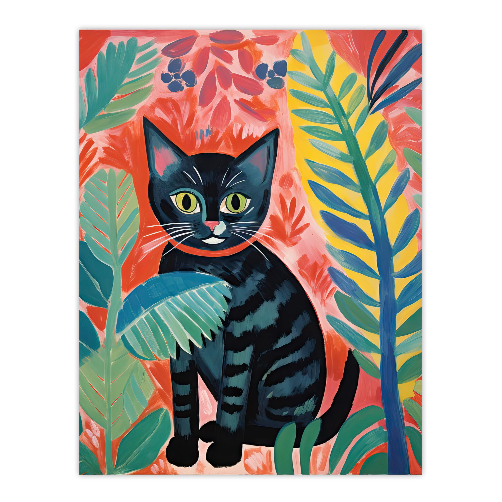 Artery8 Henri Matisse Style Black Cat In The Jungle Acrylic Painting Large Wall Art Poster Print Thick Paper 18X24 Inch