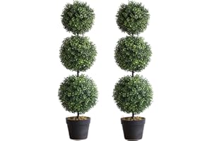 momoplant (2 Pack Artificial Topiary Ball Tree -Triple Ball Boxwood- 37Inchs Triple Ball Boxwood Indoor/Outdoor Topiaries Trees - Artificial Outdoor Plants Cypress Plant